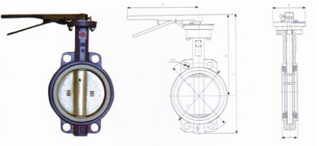 手動對夾式蝶閥外形尺寸結構圖