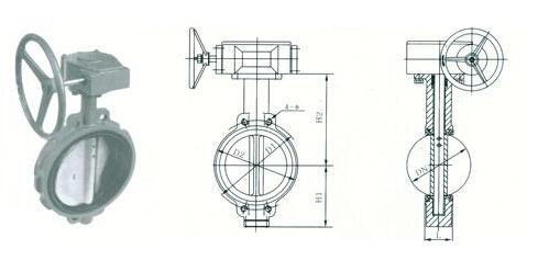 渦輪對夾式蝶閥外形尺寸結構圖