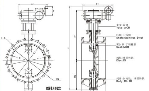 D343X 型 PN6、PN10 法蘭式雙偏心軟密封蝶閥結(jié)構(gòu)圖
